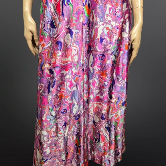 Vintage 60s Psychedelic Print Maxi Dress Womens Size S Tie Back Groovy Colourful - Picture 5 of 9